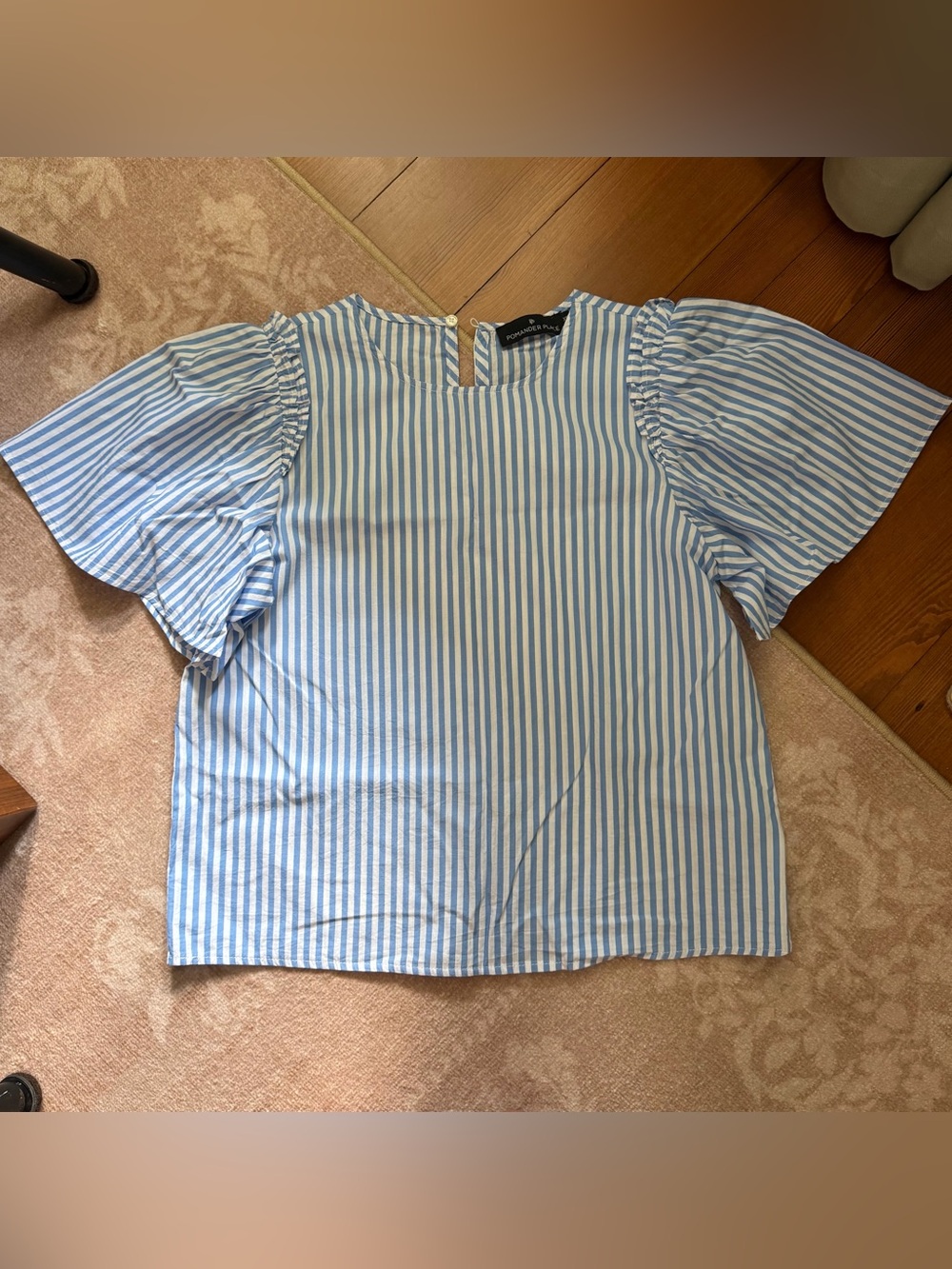 Pomander Place Blue & White Striped Flutter Sleeve Blouse